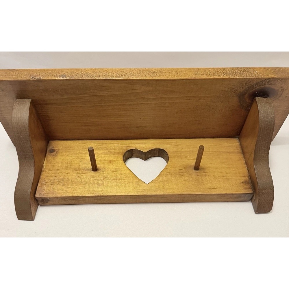 VTG Rustic Wood Wall Shelf Heart Cutout Pegs Cottage Farmhouse 14" Handmade Folk